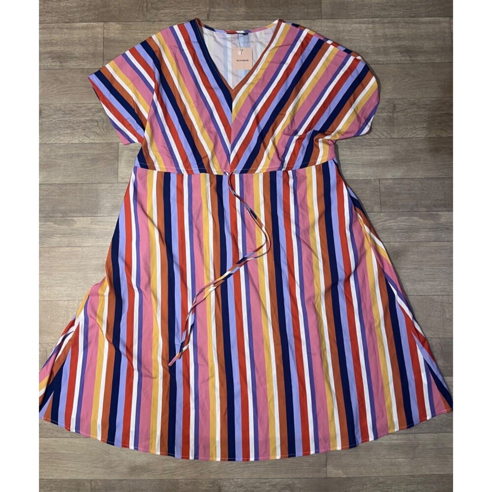 Bloomchic Dress Multicolor Striped Maxi Dress Colorful Pockets Size 18-20